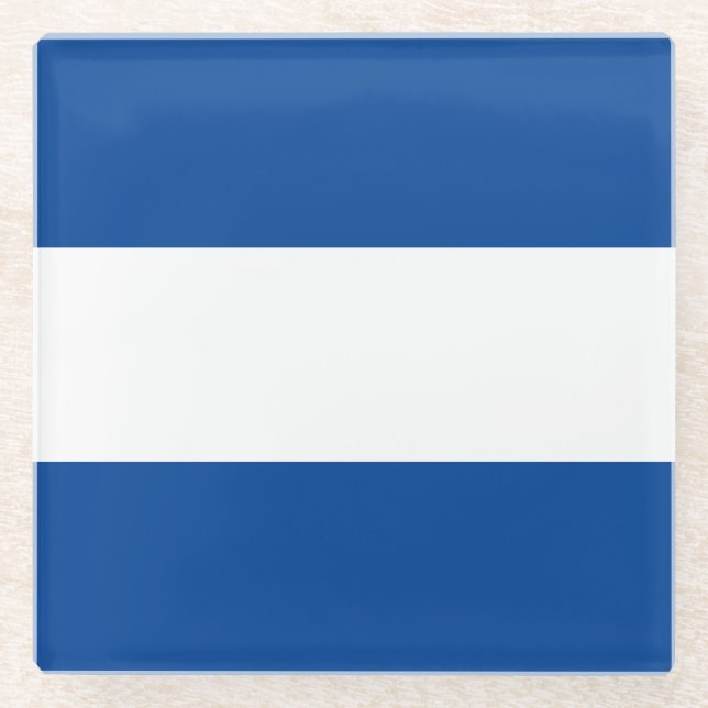 Wide Sporty Bold Wide Navy Blue White Stripes Glass Coaster (Front)
