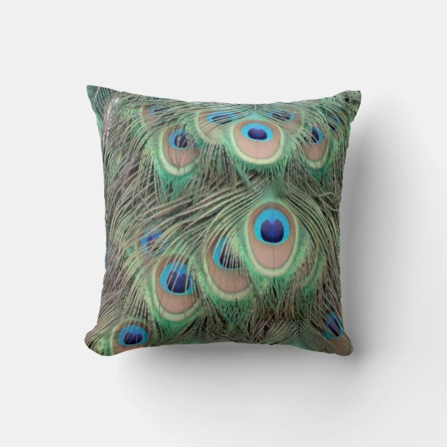 Wide Spreed Of Peacock Eyes Throw Pillow (Front)