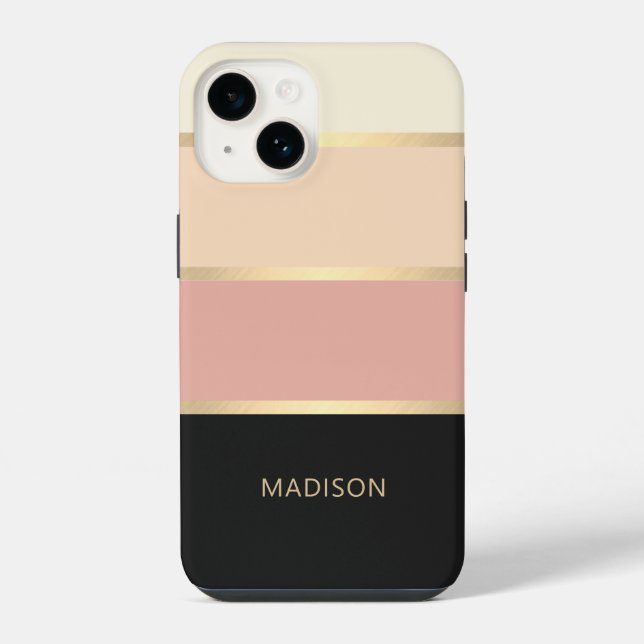Wide Striped Modern Monogram Name iPhone Case (Back)
