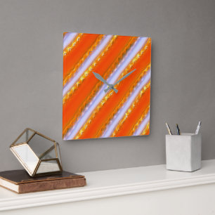 Wide stripes in ice to yellowish orange lace style square wall clock