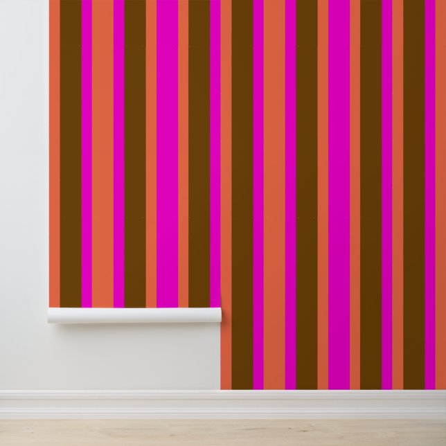 Wide Stripes Pink and Brown Wallpaper (Application)