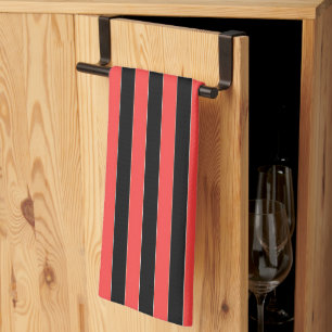 Wide Stripes Red Black Kitchen Towel