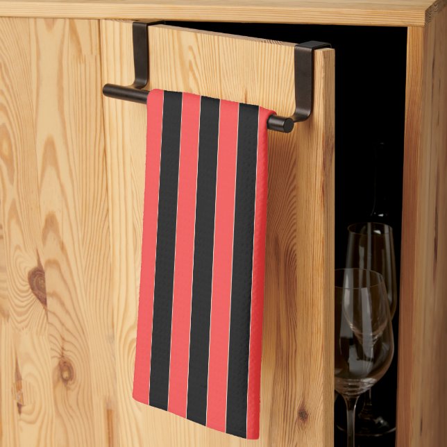 Wide Stripes Red Black  Kitchen Towel (Thirds Fold)