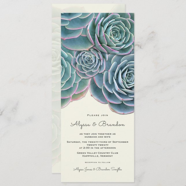 Wide Succulent Border Tall Wedding Invitation (Front/Back)