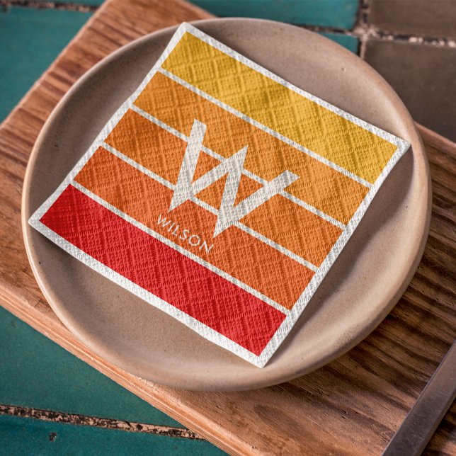Wide Sunrise Striped Monogram Personal Party Napkin (Creator Uploaded)
