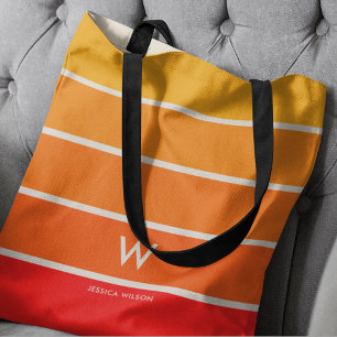 Wide Sunrise Striped Monogram Personal Tote Bag