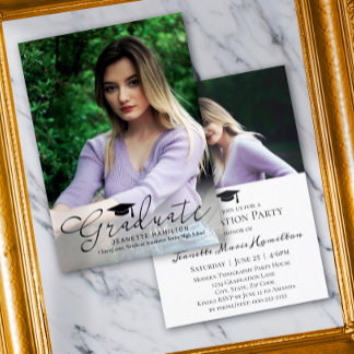 Wide Typography Script Front/Back Photo Graduation Invitation