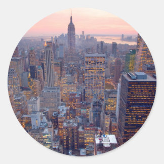Wide view of Manhattan at sunset Classic Round Sticker
