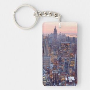 Wide view of Manhattan at sunset Keychain