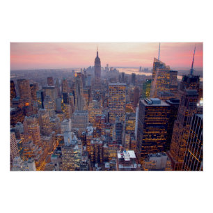 Wide view of Manhattan at sunset Poster