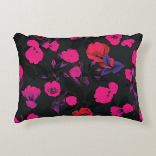 Wide vintage floral, stylized tulips pattern. accent pillow