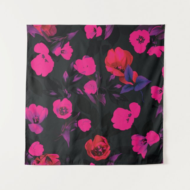 Wide vintage floral, stylized tulips pattern. tapestry (Front)