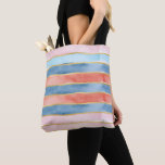 Wide Watercolor Stripes of  Blue Pink Coral Tote Bag<br><div class="desc">Wide watercolor stripes in shades of blue,  pink,  and coral with faux gold stripes between them decorate this reusable tote bag. Great for hauling your summer time gear or for grocery shopping all year.  AI generated by IveyCottage.</div>