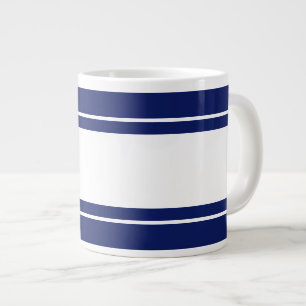 Wide White Nautical Racing Stripes On Navy Blue Large Coffee Mug