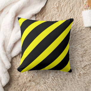 Wide Yellow and Black Diagonal Stripes Pattern Throw Pillow