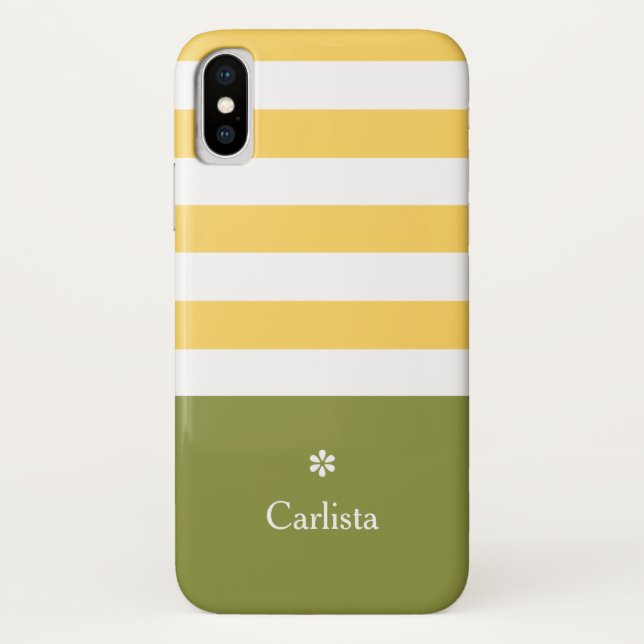 Wide Yellow Horizontal Stripes Green Name Daisy Case-Mate iPhone Case (Back)