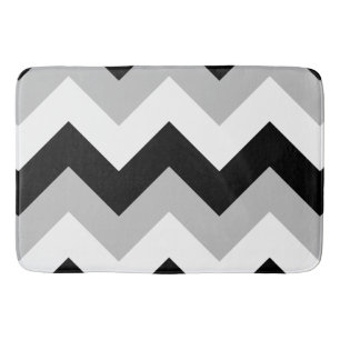 Wide Zigzag Pattern Black Grey White Bath Mat