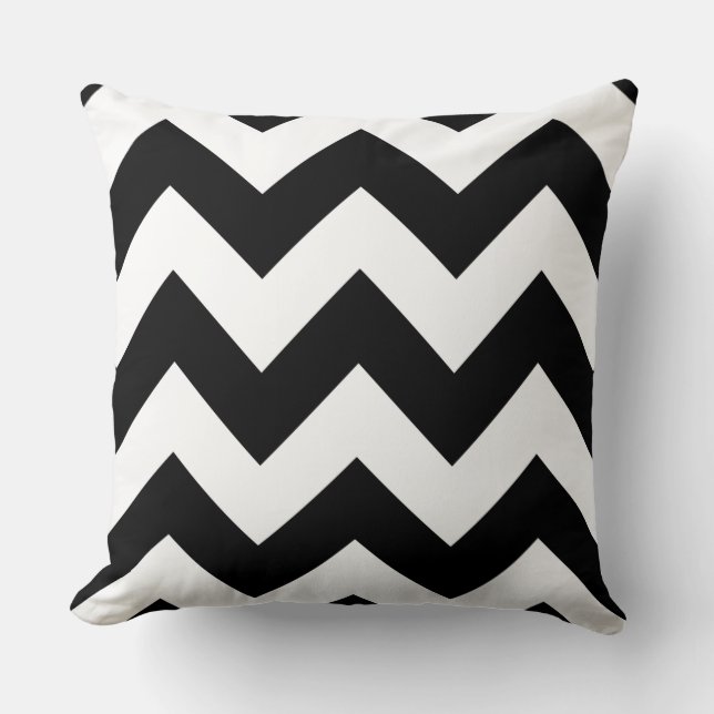 Wide Zigzag Pattern Black & White Throw Pillow (Front)