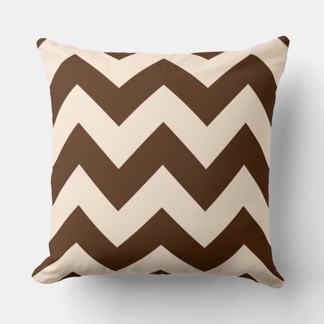 Wide Zigzag Pattern Brown and Cream Throw Pillow (Front)