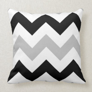 Wide Zigzag Pattern Grey Black & White Throw Pillow