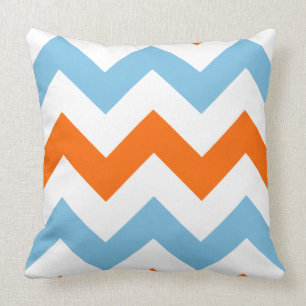 Wide Zigzag Pattern Orange White & Blue Throw Pillow