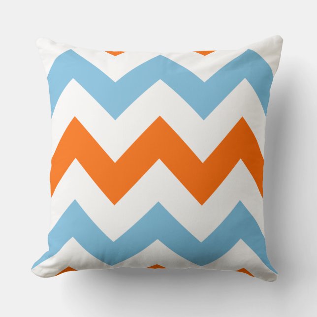 Wide Zigzag Pattern Orange White & Blue Throw Pillow (Front)