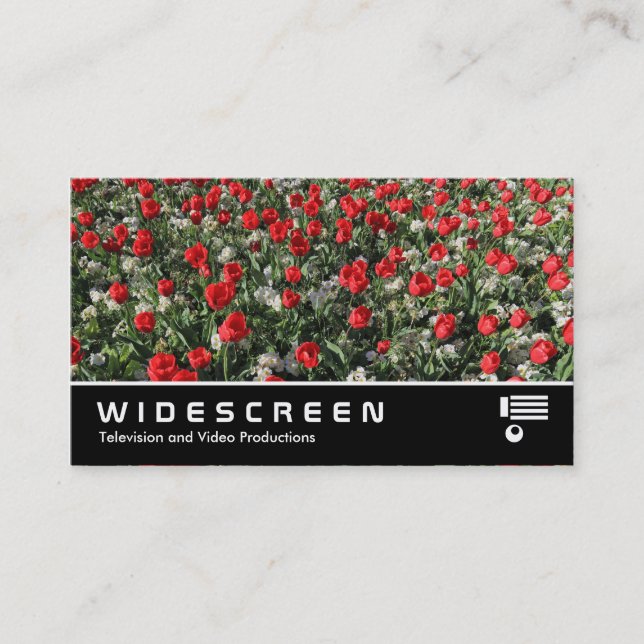 Widescreen 399 - Red Tulips and Primroses Business Card (Front)