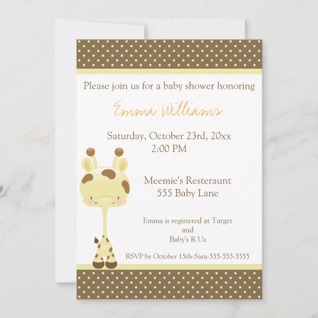 Widget Giraffe Baby Shower Invitation Neutral (Front)
