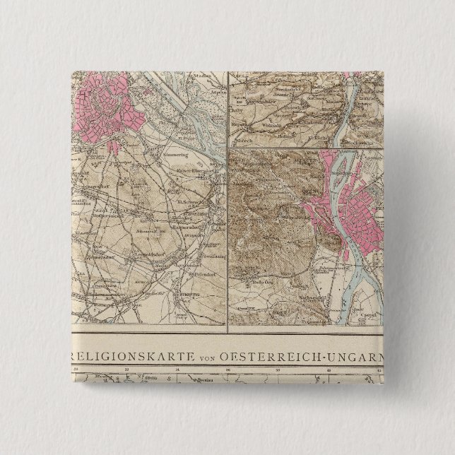 Wien, Prag, BudaPest Map 2 Inch Square Button (Front)