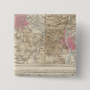 Wien, Prag, BudaPest Map 2 Inch Square Button