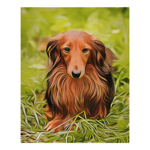 Wiener Brown Dachshund On Grass In The Garden Xmas Photo Print