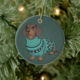 Wiener Dog Christmas Ugly Sweater Dachshund Pet  Ceramic Ornament