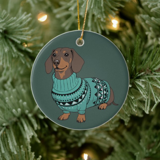 Wiener Dog Christmas Ugly Sweater Dachshund Pet  Ceramic Ornament (Tree)