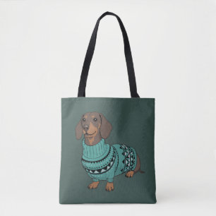 Wiener Dog Christmas Ugly Sweater Dachshund Pet Tote Bag