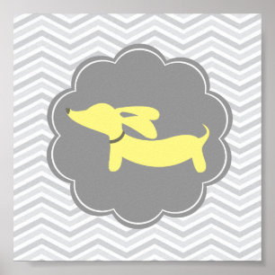Wiener Dog Nursery Art Yellow Gender Neutral Dog Poster