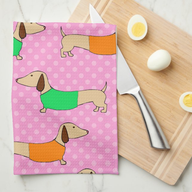Wiener Dog Polka Dot Baker  Kitchen Towel (Quarter Fold)