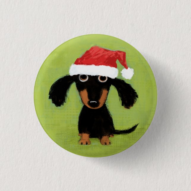 Wiener Dog Santa 1 Inch Round Button (Front)