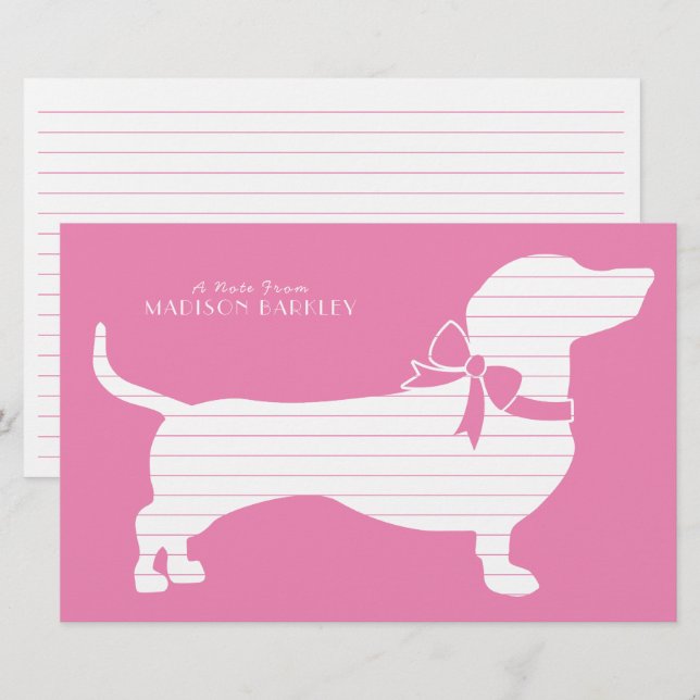 Wiener Dog Stationery Dachshund Puppy Pink (Front/Back)