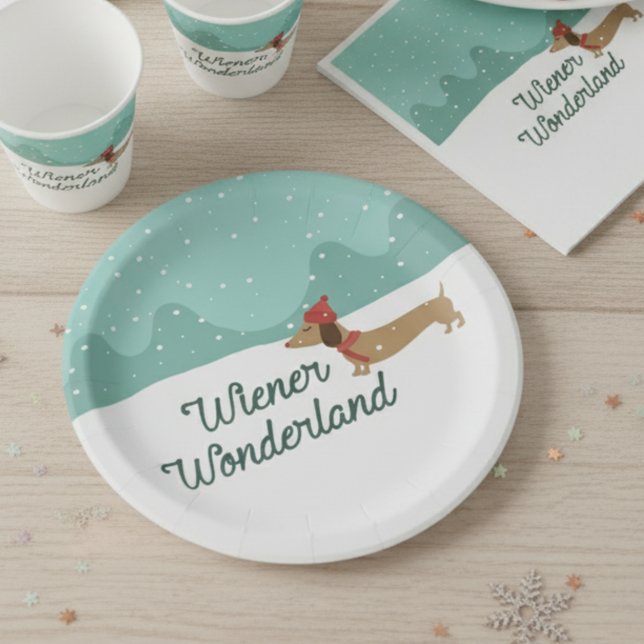 Wiener Wonderland Dachshund Christmas Party Plates (Dachshund Christmas party plates - Wiener Wonderland)