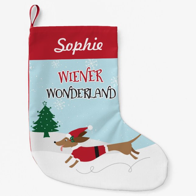 Wiener Wonderland Personalized Small Christmas Stocking (Front)