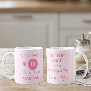 Wife 10 years of marriage est year pink coffee mug