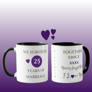 Wife 25 years of marriage est year purple mug