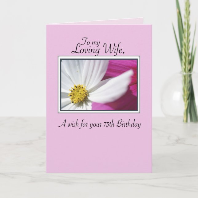 Wife 75th Birthday Pink White Flower Religious Card (Front)