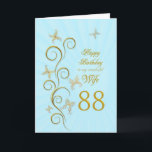 Wife 88th Birthday with golden butterflies Card<br><div class="desc">For a wife,  88th Birthday with golden butterflies.  A floral scroll with stylized flowers and delicate butterflies. A stunning birthday card. See the whole range of cards for ages and relationships in my store.  Golden butterflies made from delicate scroll work flutter around this elegant and beautiful birthday card</div>