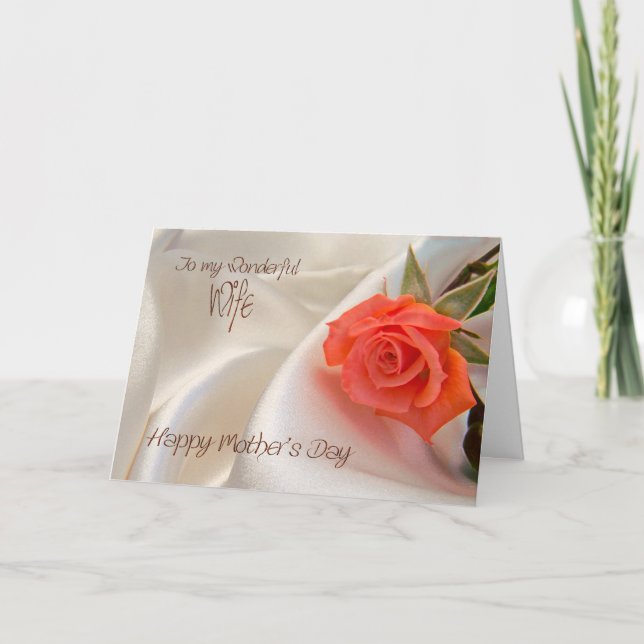 Wife, a Mother's day card with a pink rose (Front)