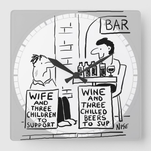 Wife and 3 Children to Support Square Wall Clock (Front)