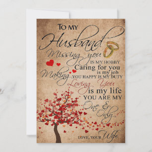 Wife Art To My Husband Missing You Thank You Card