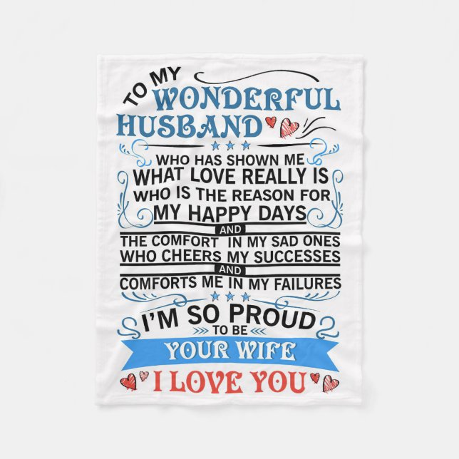 Wife Art To My Wonderful Husband Fleece Blanket (Front)