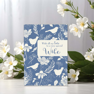 Wife Birthday Blue Birds and Blossoms Card