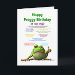 Wife, Birthday, Frog Jokes Card<br><div class="desc">A funny card for your wife. Lots of really bad frog jokes. The cool frog puts his thumb up to show he likes the jokes. laugh as well as a cool card.</div>